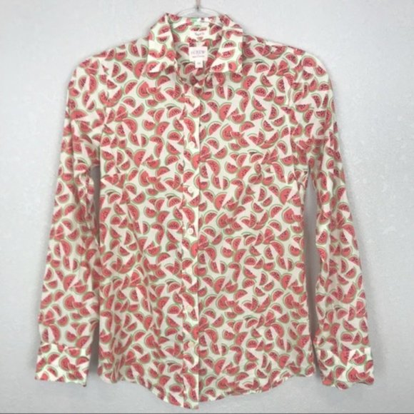J. Crew Perfect Fit button up watermelon print XXS - Picture 6 of 8